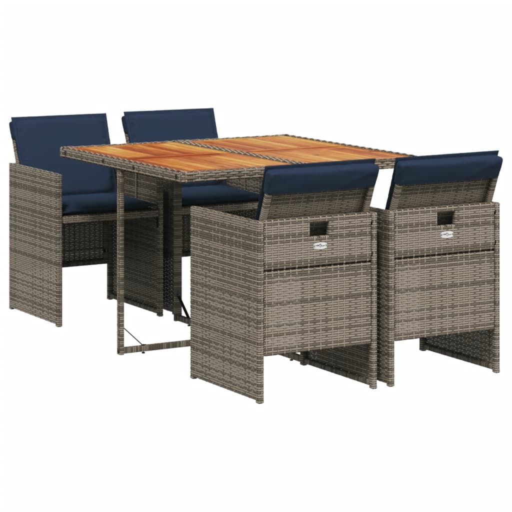 5-teiliges Garten-Ess-Set mit Kissen, grau, Polyrattan
