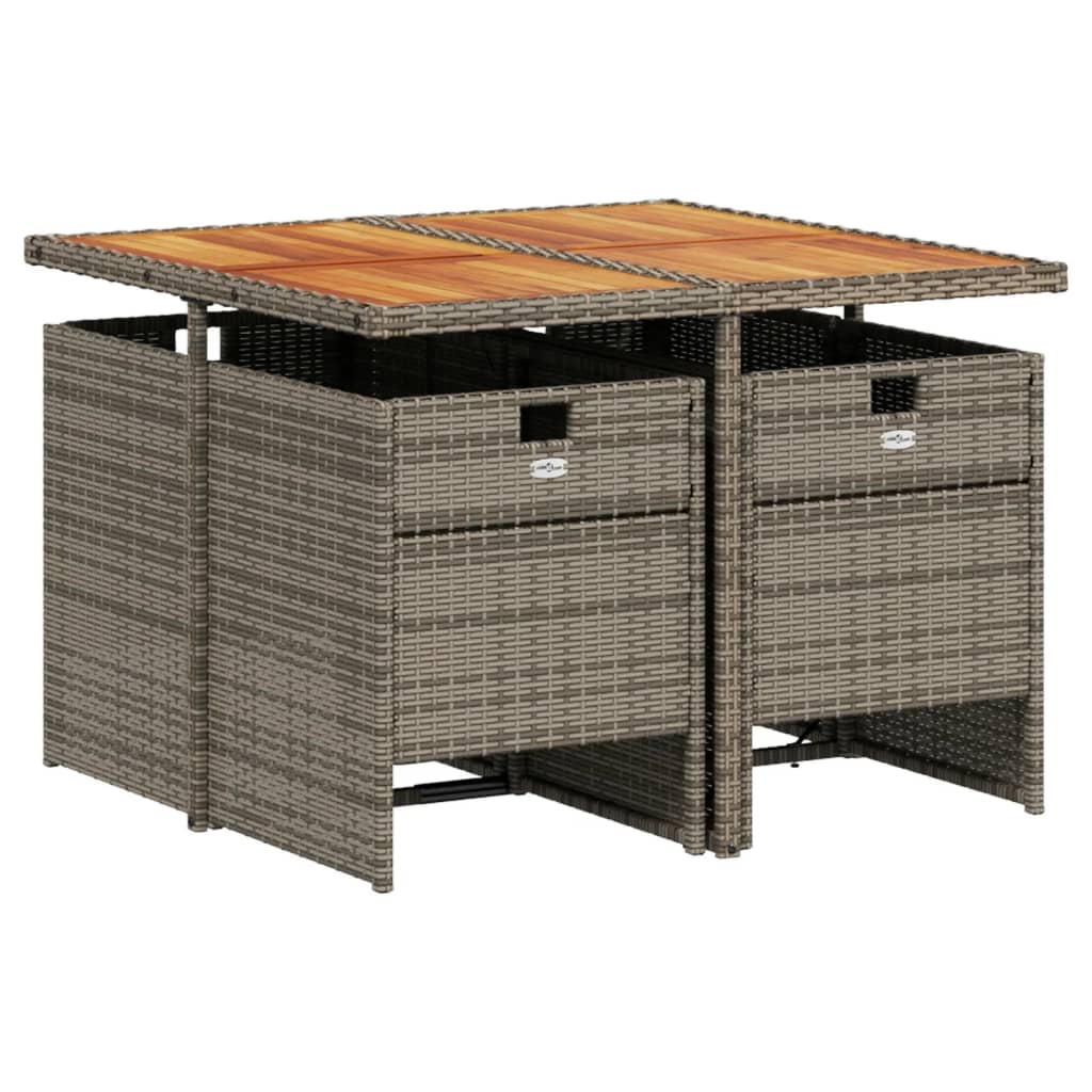 5-teiliges Garten-Ess-Set mit Kissen, grau, Polyrattan