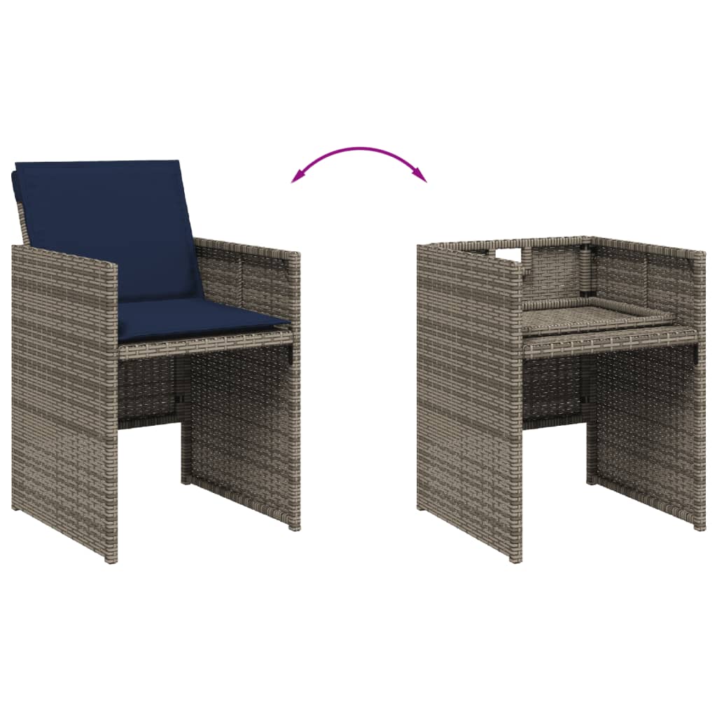 5-teiliges Garten-Ess-Set mit Kissen, grau, Polyrattan