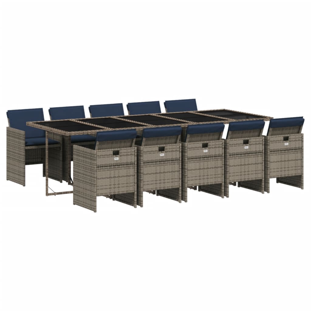11-teiliges Garten-Ess-Set mit Kissen, grau, Polyrattan