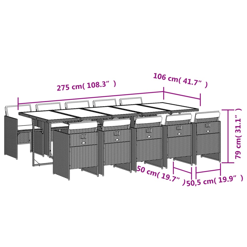 11-teiliges Garten-Ess-Set mit Kissen, grau, Polyrattan