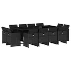 13-tlg. Garten-Essgruppe mit Kissen Schwarz Poly Rattan