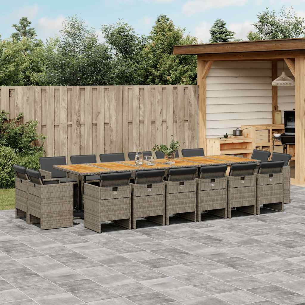 17-tlg. Garten-Essgruppe mit Kissen Grau Poly Rattan