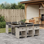 7-tlg. Garten-Essgruppe mit Kissen Hellgrau Poly Rattan