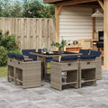 9-teiliges Garten-Ess-Set mit Kissen, grau, Polyrattan