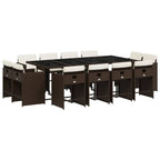 13-tlg. Garten-Essgruppe mit Kissen Braun Poly Rattan