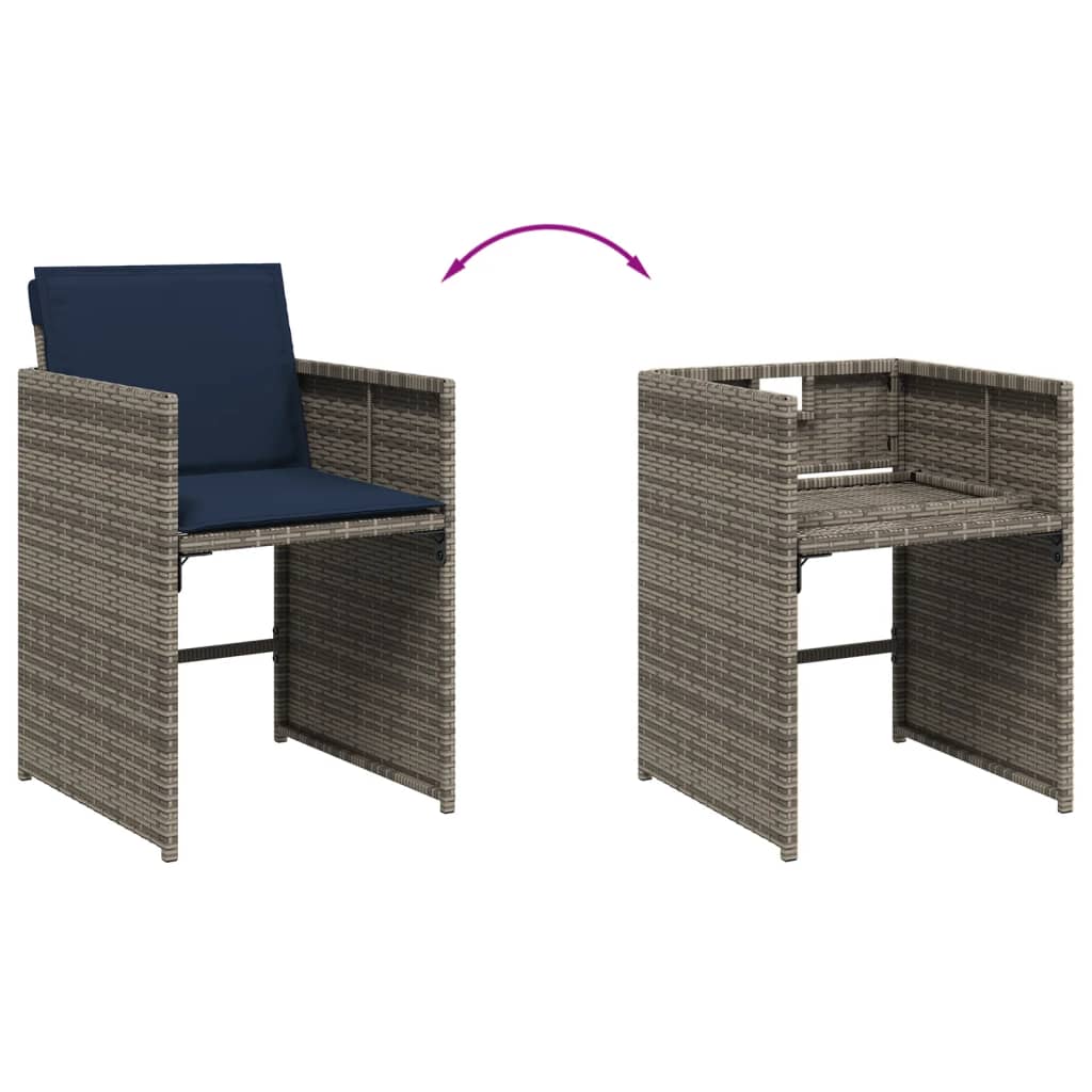 15-teiliges Garten-Ess-Set mit Kissen, grau, Polyrattan
