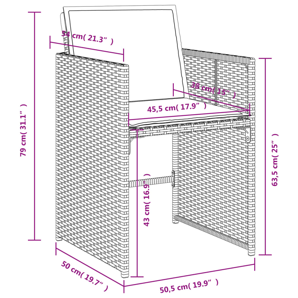 15-teiliges Garten-Ess-Set mit Kissen, grau, Polyrattan