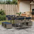 9-teiliges Garten-Ess-Set mit Kissen, grau, Polyrattan