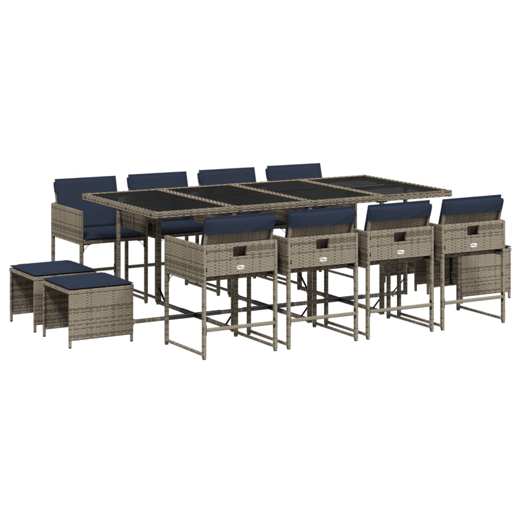 13-teiliges Garten-Ess-Set mit Kissen, grau, Polyrattan