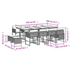 13-teiliges Garten-Ess-Set mit Kissen, grau, Polyrattan