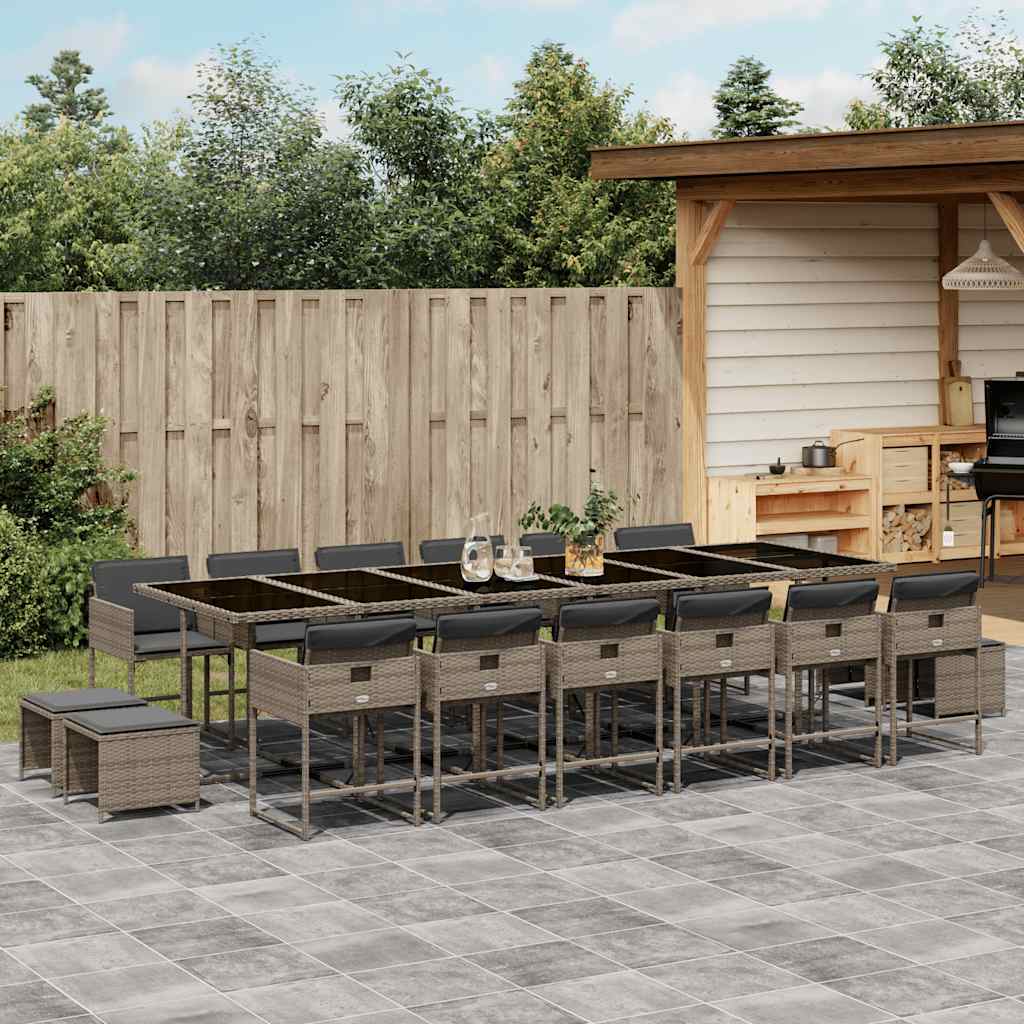17-tlg. Garten-Essgruppe mit Kissen Grau Poly Rattan