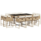 11-tlg. Garten-Essgruppe mit Kissen Beige Poly Rattan