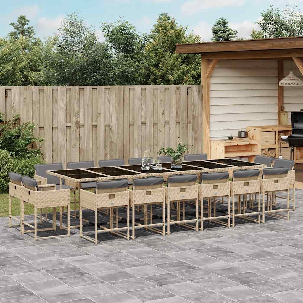 17-tlg. Garten-Essgruppe mit Kissen Beigemischung Poly Rattan