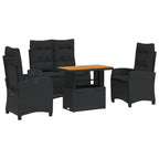 4-tlg. Garten-Essgruppe mit Kissen Schwarz Poly Rattan