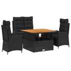 4-tlg. Garten-Essgruppe mit Kissen Schwarz Poly Rattan