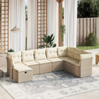 8-tlg. Garten-Sofagarnitur mit Kissen Beige Poly Rattan