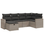 6-tlg. Garten-Sofagarnitur mit Kissen Grau Poly Rattan