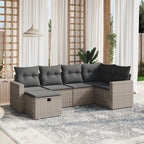 6-tlg. Garten-Sofagarnitur mit Kissen Grau Poly Rattan