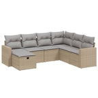 7-tlg. Garten-Sofagarnitur mit Kissen Beige Poly Rattan