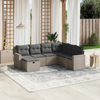 7-tlg. Garten-Sofagarnitur mit Kissen Grau Poly Rattan