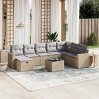 9-tlg. Garten-Sofagarnitur mit Kissen Beige Poly Rattan