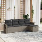 5-tlg. Garten-Sofagarnitur mit Kissen Grau Poly Rattan