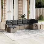 7-tlg. Garten-Sofagarnitur mit Kissen Grau Poly Rattan