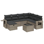 8-tlg. Garten-Sofagarnitur mit Kissen Grau Poly Rattan