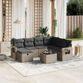 8-tlg. Garten-Sofagarnitur mit Kissen Grau Poly Rattan