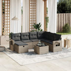 8-tlg. Garten-Sofagarnitur mit Kissen Grau Poly Rattan