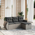 4-tlg. Garten-Sofagarnitur mit Kissen Grau Poly Rattan