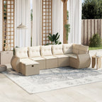 7-tlg. Garten-Sofagarnitur mit Kissen Beige Poly Rattan