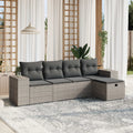 5-tlg. Garten-Sofagarnitur mit Kissen Grau Poly Rattan