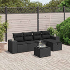 6-tlg. Garten-Sofagarnitur mit Kissen Schwarz Poly Rattan