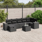 8-tlg. Garten-Sofagarnitur mit Kissen Schwarz Poly Rattan