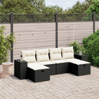 6-tlg. Garten-Sofagarnitur mit Kissen Schwarz Poly Rattan