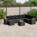 9-tlg. Garten-Sofagarnitur mit Kissen Schwarz Poly Rattan