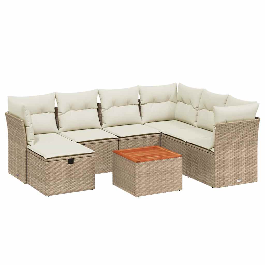 8-tlg. Garten-Sofagarnitur mit Kissen Beige Poly Rattan