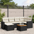 7-tlg. Garten-Sofagarnitur mit Kissen Schwarz Poly Rattan