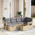 7-tlg. Garten-Sofagarnitur mit Kissen Beige Poly Rattan