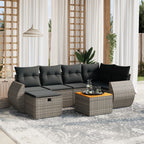 7-tlg. Garten-Sofagarnitur mit Kissen Grau Poly Rattan