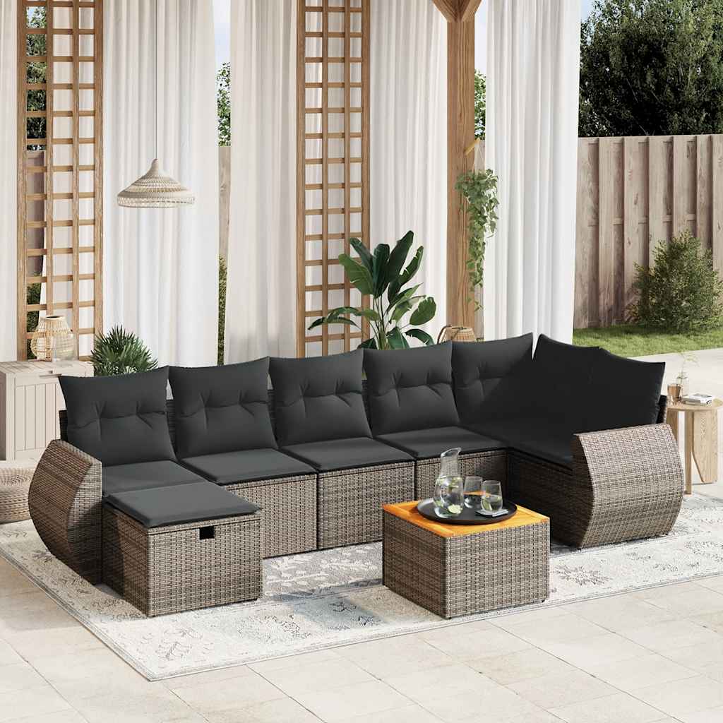 8-tlg. Garten-Sofagarnitur mit Kissen Grau Poly Rattan