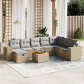 9-tlg. Garten-Sofagarnitur mit Kissen Beige Poly Rattan