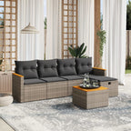 6-tlg. Garten-Sofagarnitur mit Kissen Grau Poly Rattan