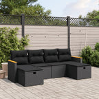 6-tlg. Garten-Sofagarnitur mit Kissen Schwarz Poly Rattan