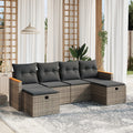 6-tlg. Garten-Sofagarnitur mit Kissen Grau Poly Rattan