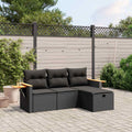 4-tlg. Garten-Sofagarnitur mit Kissen Schwarz Poly Rattan