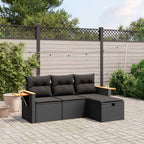 4-tlg. Garten-Sofagarnitur mit Kissen Schwarz Poly Rattan