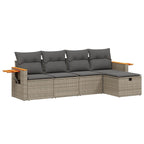 5-tlg. Garten-Sofagarnitur mit Kissen Grau Poly Rattan